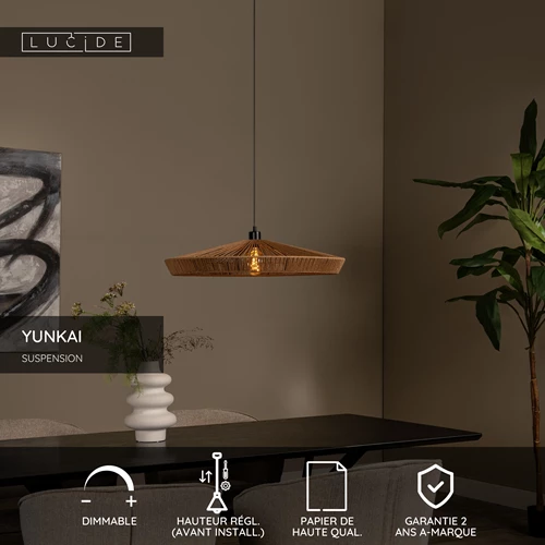 Lucide YUNKAI - Suspension - Ø 70 cm - 1xE27 - Naturel - USP